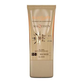 کرم ضد آفتاب SPF50 کرم پودری و پرایمری NW15 بژ ابریشمی 40 میلی لیتر سان سیف