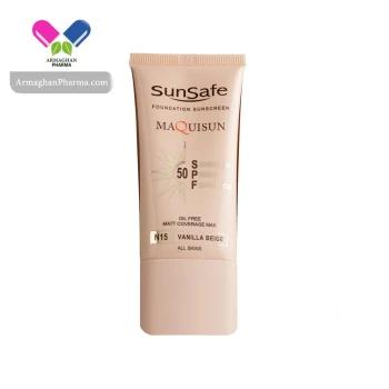 کرم ضدآفتاب فاقد چربی کرم پودری و پرایمری SPF 50 بژ وانیلی N15 سان سیف